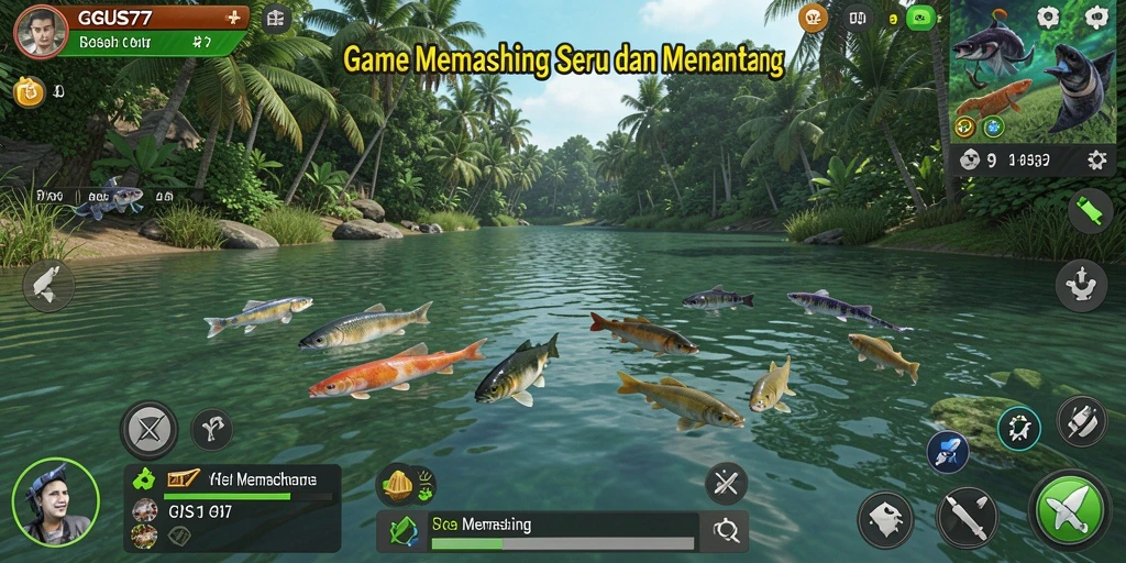 Antarmuka GUS77 menampilkan pengalaman memancing yang menarik dan interaktif.