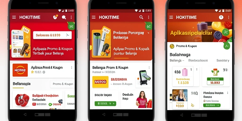 Antarmuka HOKITIME menampilkan berbagai kupon dan promo menarik.