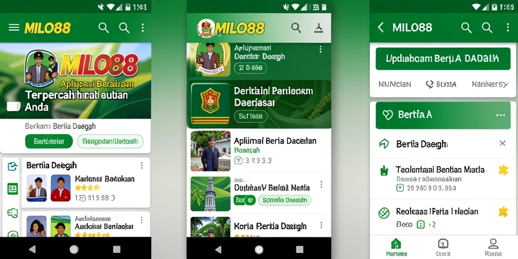 Antarmuka aplikasi MILO88 menampilkan berita daerah terkini.