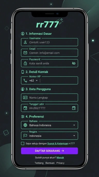 Tampilan halaman daftar rr777